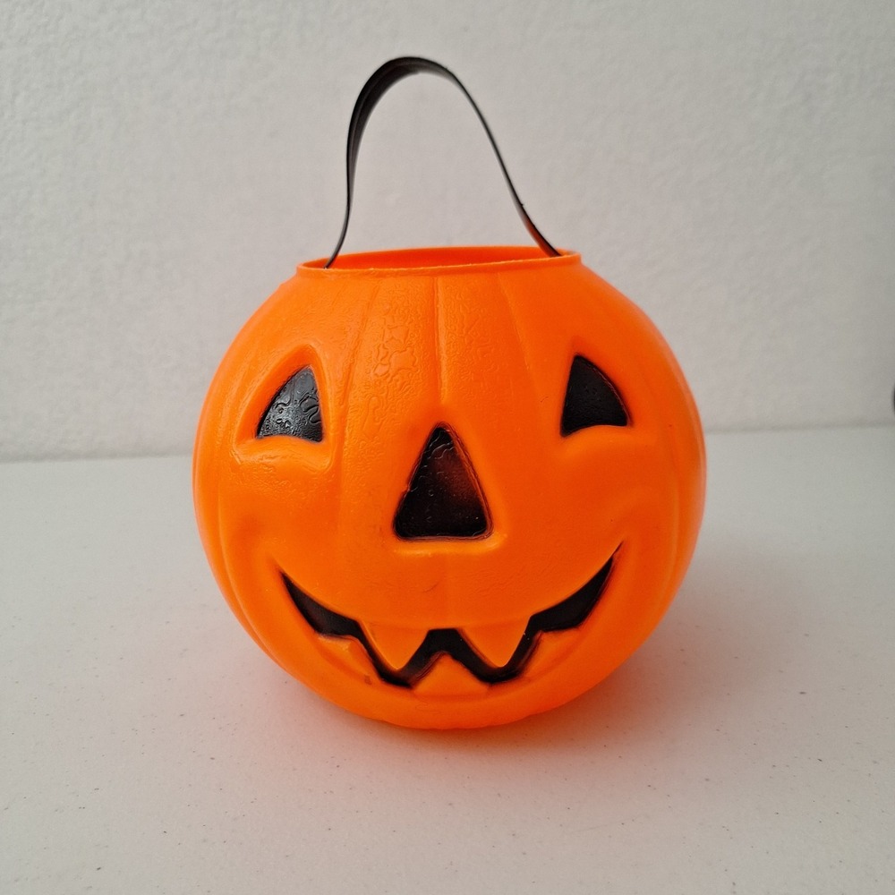 Vintage Halloween Blow Mold Pumpkin Candy Pail Bucket Carolina Enterprises 1980